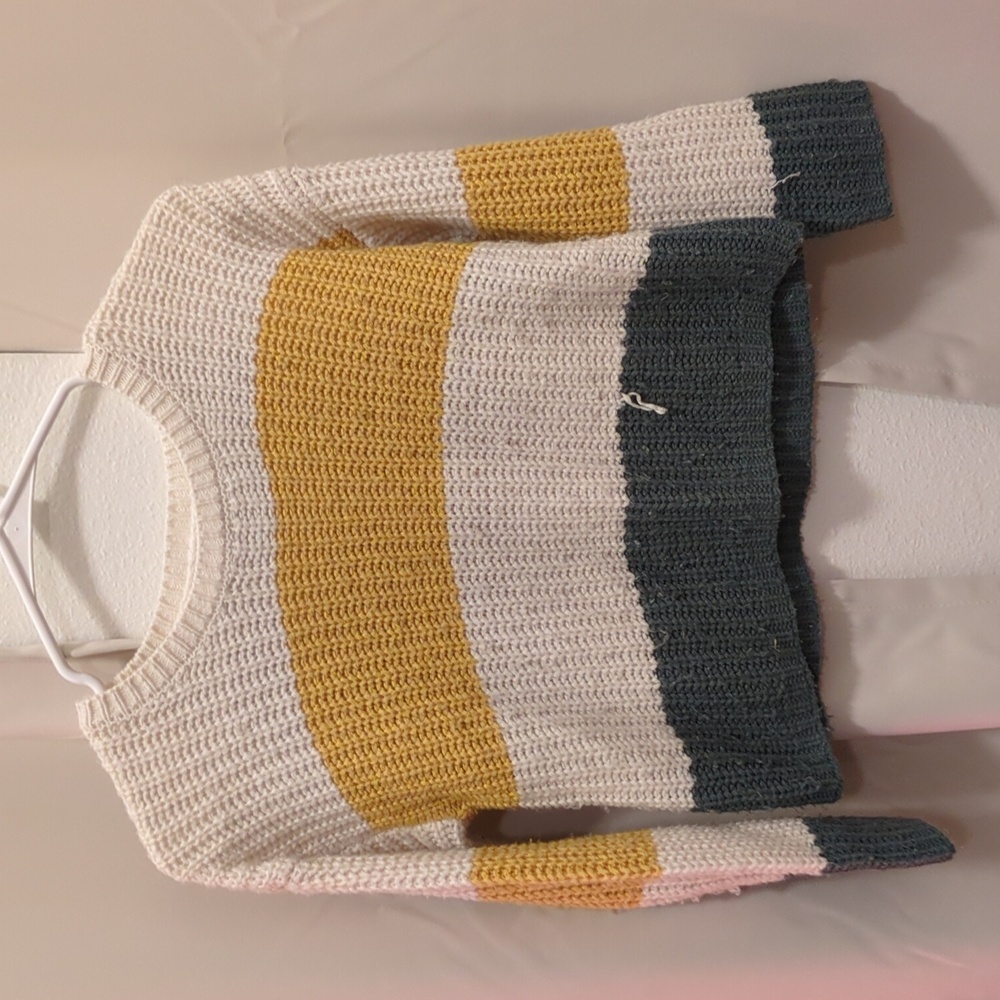Girls Chloe + Cyrus Knit Sweater Size Small Yellow Green and White Striped